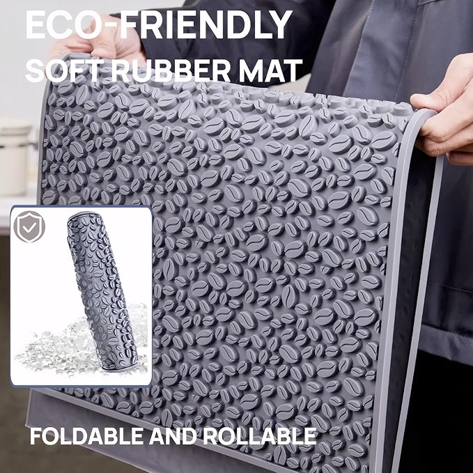 Coffee Machine Mat for Countertops, Waterproof Dish Drying Mat for Kitchen, Bars, Restaurant, 18X12in 1cm Thick Coffee Mat, Bar Decor, Espresso Mat, Non-Slip Drip Tray Mat(Gray,18"x12")