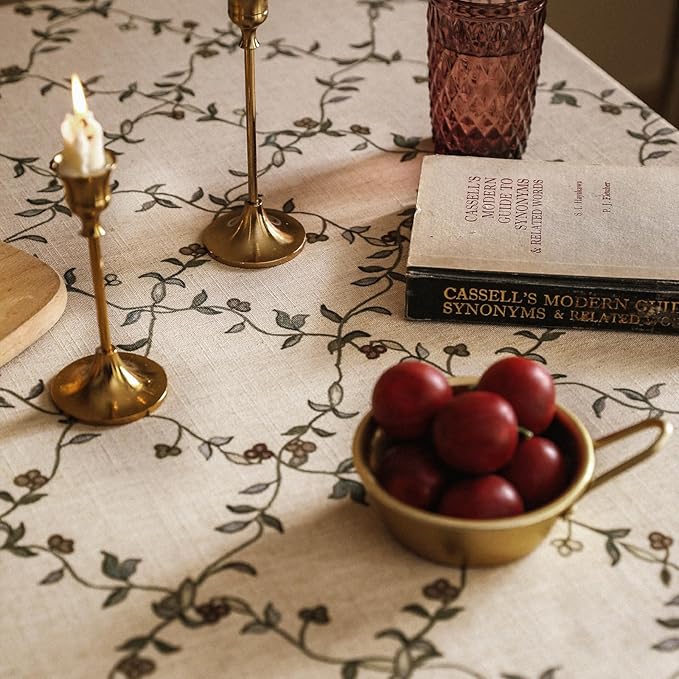 patdrea Designer Floral Linen Table Cloth Durable Breathable Tabletop Cover Dacorative Kitchen Dining Tablecloth for Rectangular Tables for Kitchen Dining Parties,Holiday Christmas,63"x 110"