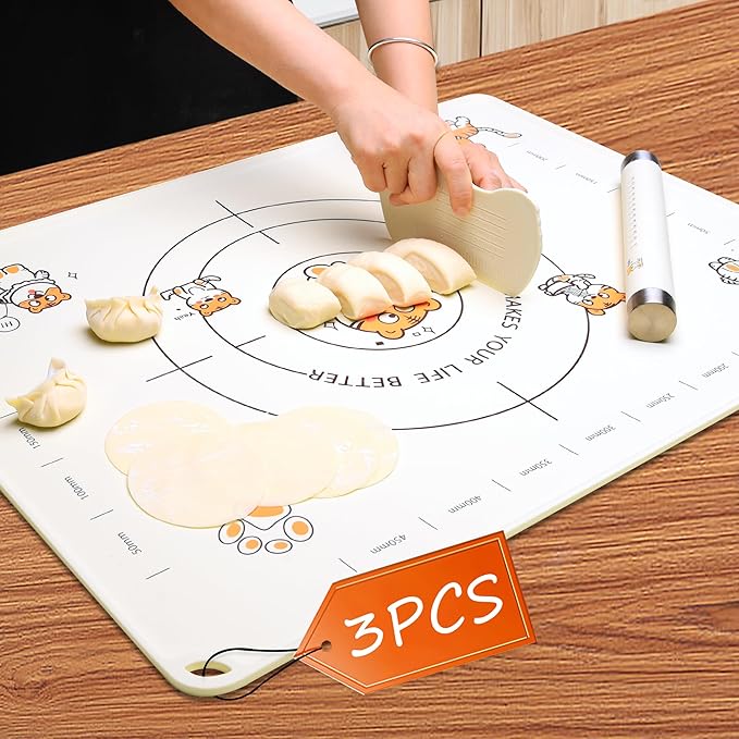 28x20 Inch Extra Thick Silicone Pastry Board, Silicone Baking Mat with Measurements, Non-slip Silicone Mat, Kneading Counter Mat, Non-Stick Dough Mat with Edge Heightening