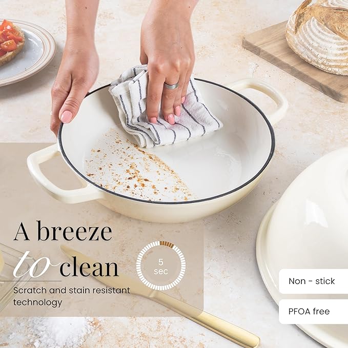 Enamelled Cast Iron Dutch Oven For Bread Baking – Dutch Oven Pot For Sourdough Bread Baking – Cast Iron Bread Pot – Dark Blue, 6 Quarts, 26cm – by Nuovva