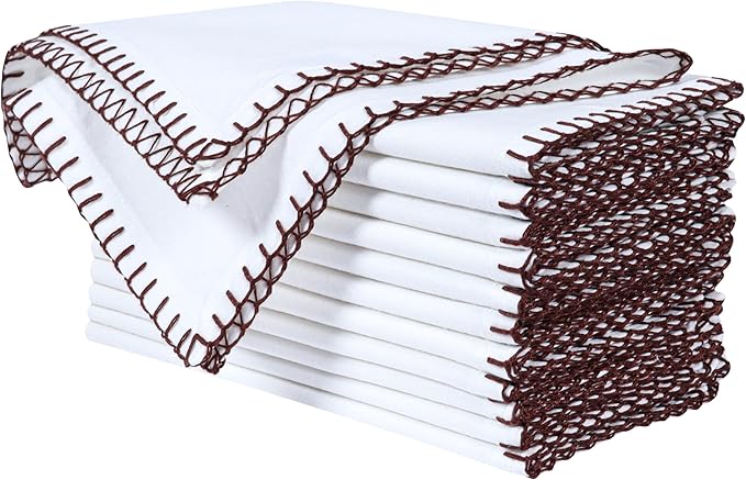 Bedding Craft Cotton Cloth Dinner Napkins Set of 12 – 18x18 Hot Chocolate Brown Cloth Napkins with Blanket Stitch Selvedge – Reusable Fabric Napkins for Wedding Receptions, Dining & Table Décor