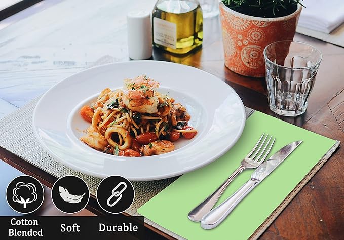 Ruvanti Cloth Napkins Set of 12, 18x18 Inches Napkins Cloth Washable, Soft, Durable, Absorbent, Cotton Blend. Table Dinner Napkins Cloth for Hotel, Lunch, Restaurant, Wedding Parties - Light Green