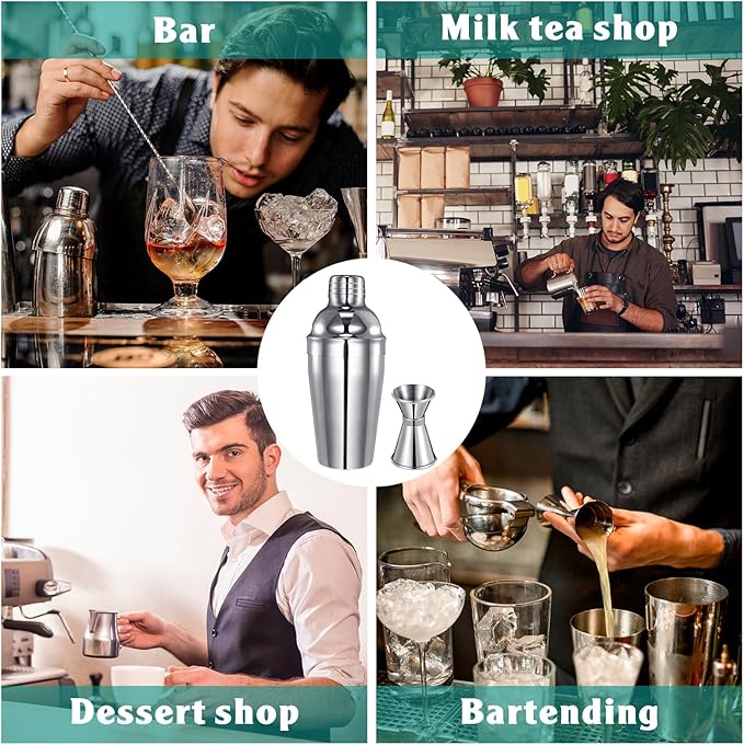 Umigy Cocktail Shaker Set Martini Shaker Bulk Stainless Steel Martini Mixer with Strainer and Double Measuring Jigger for Bar Party Home Use Wine Bar Tool (18 Oz/ 550 ml,2 Packs)