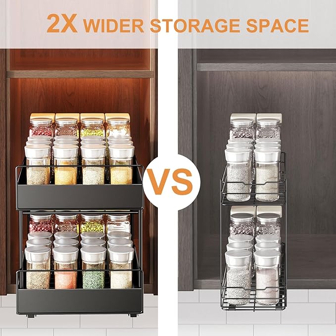 Pull Out Spice Rack Organizer for Large Upper Cabinet, Easy to Install, Drill-Free, Cabinet Requires- Clearance Height > 12 inch, Width>9 inch, Depth> 11 inch - (1 Pack)