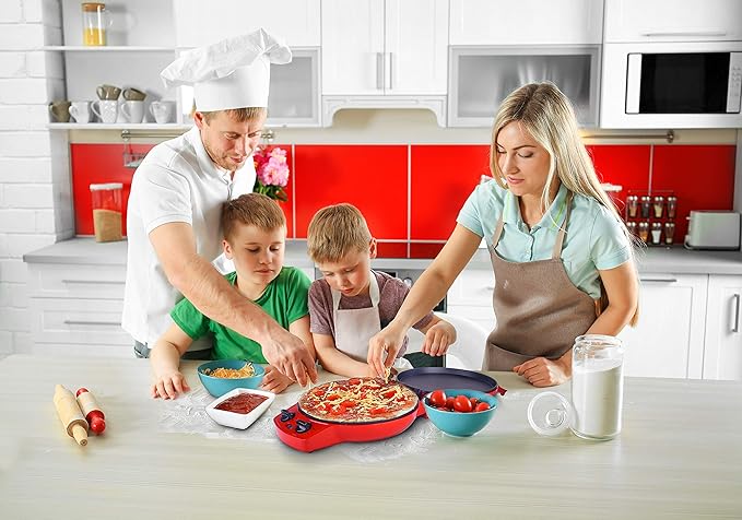 Courant Pizza Maker, 12 Inch Pizza Cooker and Calzone Maker, with Timer &Temperatures control, 1440 Watts Pizza Oven convert to Electric indoor Grill, Red