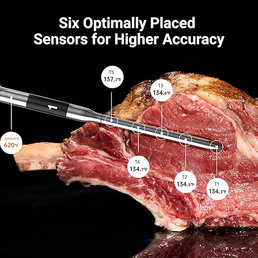ThermoMaven Smart Bluetooth Wireless Meat Thermometer: Standalone Base, WiFi Unlimited Range, 6 Sensors with NIST Certified Accuracy, 4 Probes for Kitchen, BBQ, Grill, Oven, Smoker, Rotisserie