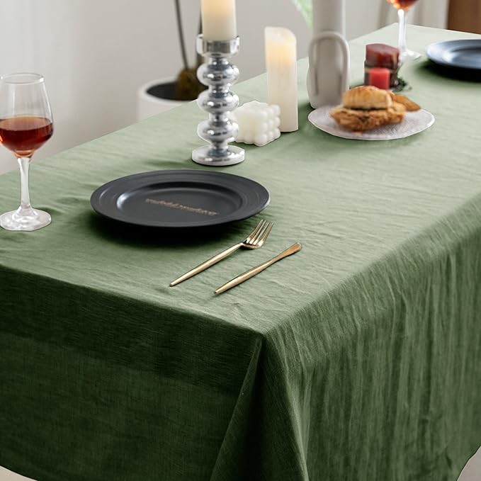 EVERLY 100% Pure Linen Rectangle Tablecloths 60x120Inches for Dining,Buffet Parties,Picnic,Events,Weddings and Restaurants,Decorative Halloween,Thanksgiving Machine Washable Tablecloths-Green