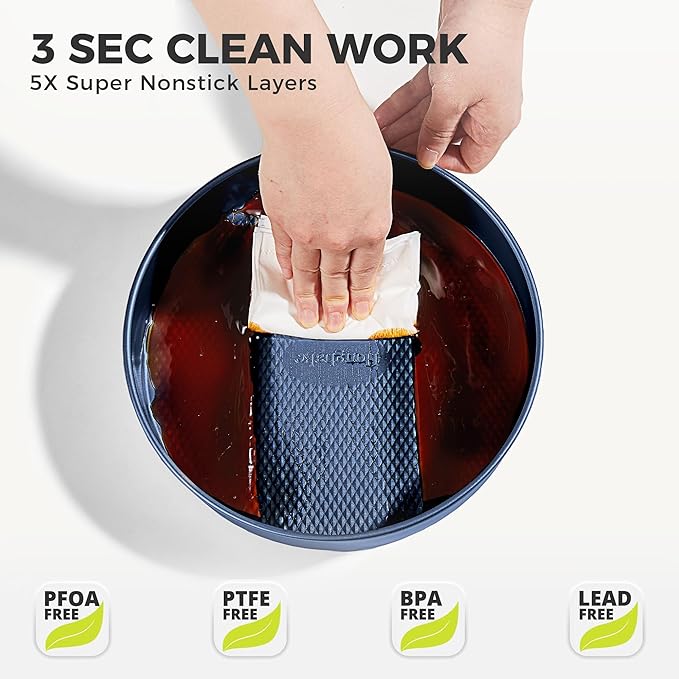 HONGBAKE 9-Piece Baking Pans Set Nonstick, Stackable Non Toxic Bakeware Sets with Diamond Texture, Oven Pan Set for Cooking, Includes Cookie Sheet with Rack, Cake Pan, Roasting Pan, Muffin Tin, Blue