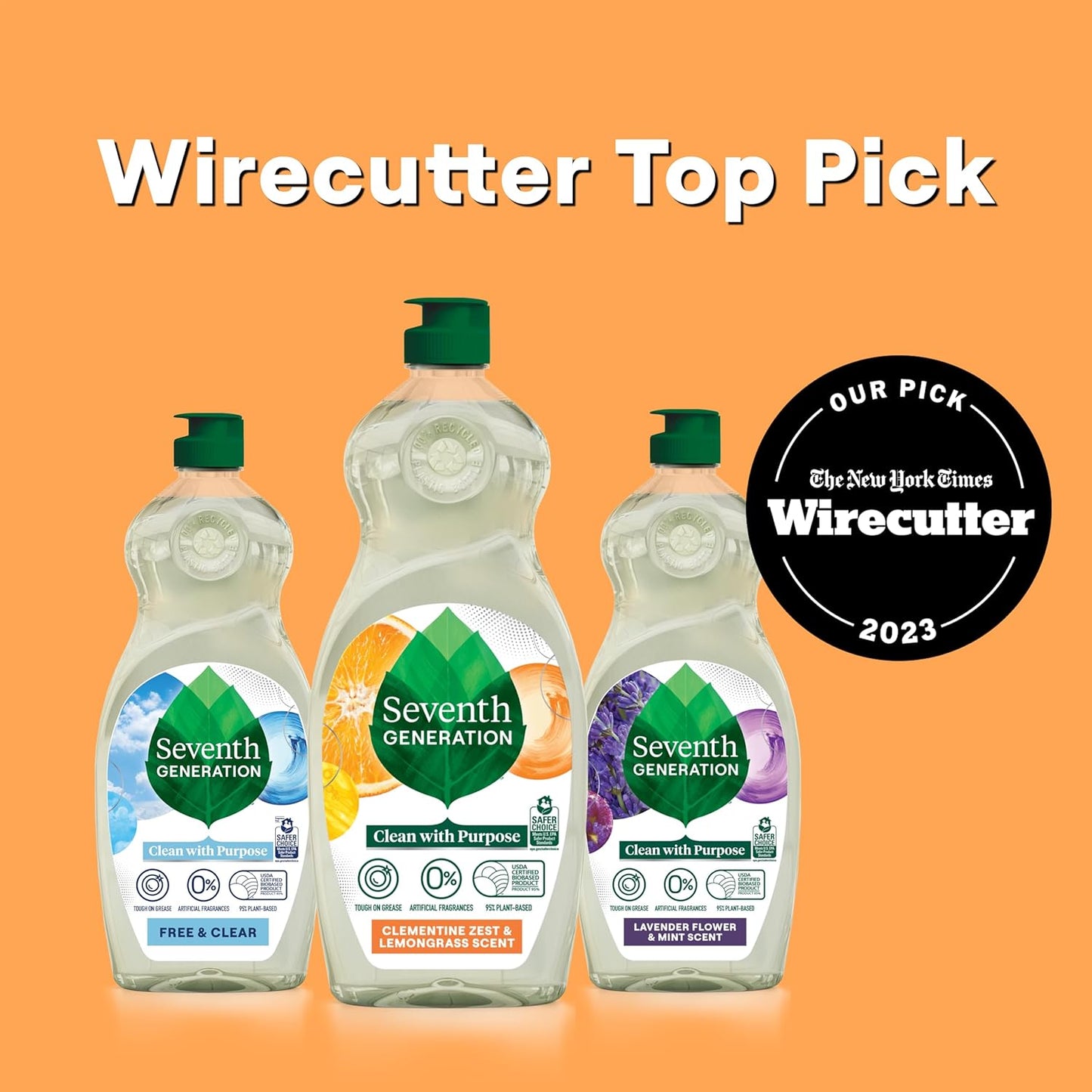 Seventh Generation Dish Liquid Soap Clementine Zest Lemongrass Pack of 6 Dishwashing Soap Liquid Soap 19 oz