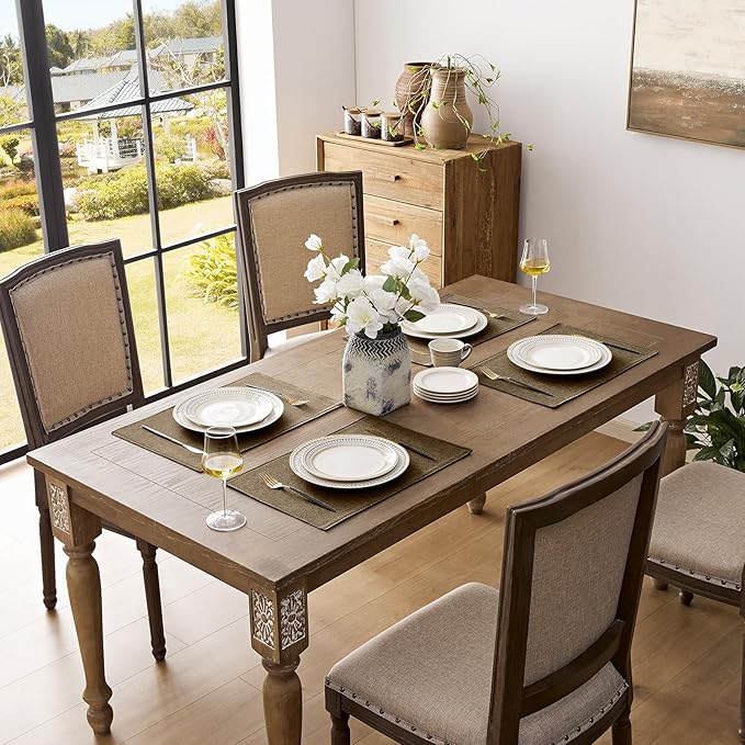 Romanstile Cloth Placemats Set of 8-12 x 18 Inch, Heat Resistant Double Layered Thickened Burlap Place Mats, Washable Faux Linen Farmhouse Table Mats for Kitchen/Dining/Party/Outdoor, Brown