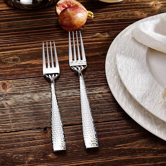 KEAWELL Premium 20/45/65 Piece Louis Hammered Silverware Set with Squared Edge, 18/10 Stainless Steel, Service for 4/8/12, Fine Flatware Set, Dishwasher Safe (20)