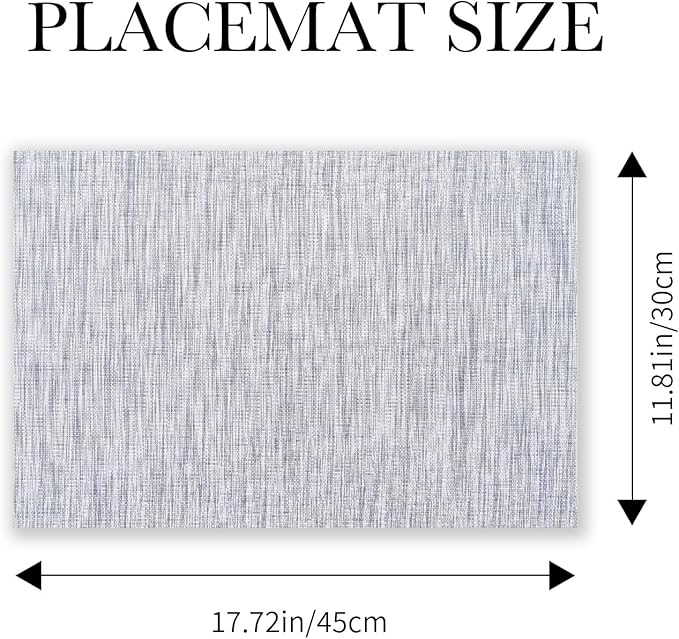 BACKTOEDEN Placemats Set of 8 Heat Resistant Washable Wipeable Placemats Woven Non-Slip Foldable Vinyl/Plastic Placemat Indoor/Outdoor Place Mats Kitchen Dining, Gray Silver Line
