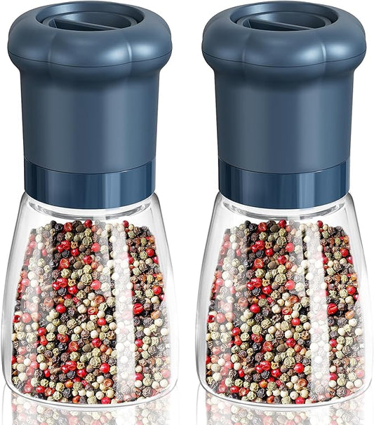 CIRCLE JOY Manual Salt and Pepper Grinder Set For Professional Chef, Refillable Salt and Pepper Shakers with Ceramic Blades, Adjustable Coarseness and BPA-free 180ml Glass Container, Short Blue