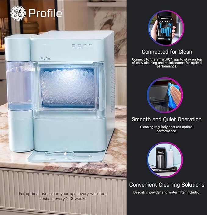GE Profile Opal 2.0 XL with 1 Gallon Tank, Chewable Crunchable Countertop Nugget Ice Maker, Scoop Included, 38 lbs in 24 Hours, Pellet Ice Machine with WiFi & Smart Connected, Moonstone Blue