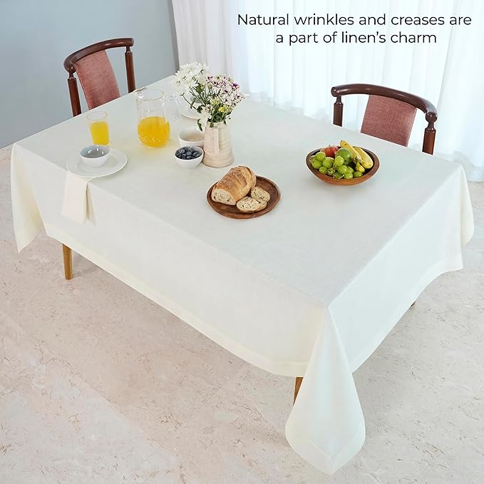 D'Moksha Homes Ivory Linen Tablecloth 60 x 84 Inch - 100% Pure Linen Table Cloth for Rectangle Tables - Machine Washable Tablecloth for Fall, Autumn and Halloween