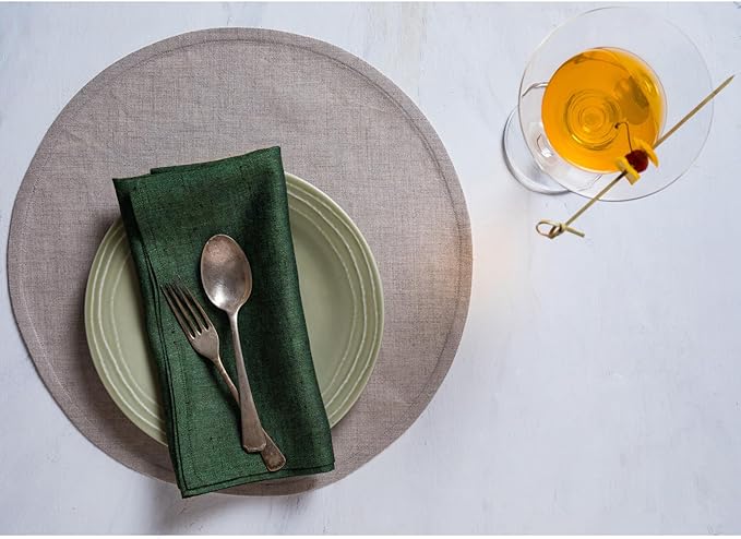 Solino Home Linen Napkins Set of 4-100% Pure Linen Forest Green Dinner Napkins Cloth 20 x 20 Inch for Fall, Autumn, Thanksgiving, Christmas, Winter - Athena, Handcrafted and Machine Washable