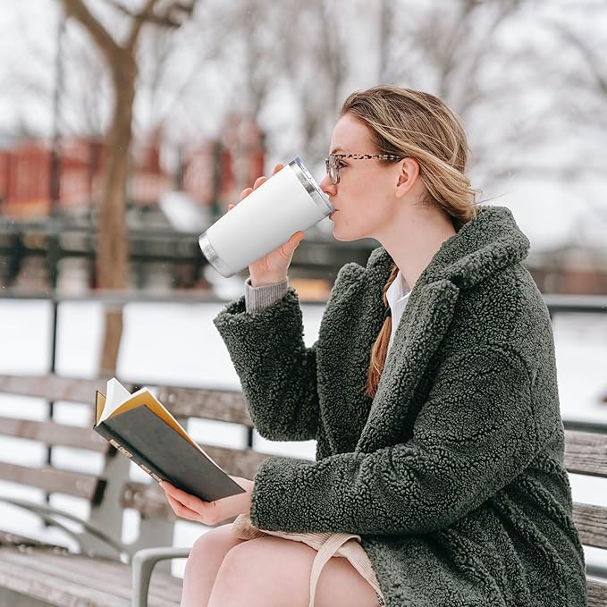 20oz Tumbler Bulk Stainless Steel Tumblers with Lid Vacuum Insulated Double Wall Travel Coffee Mug Powder Coated Tumbler Cup for Hot and Cold Drinks(White, 12 pack)