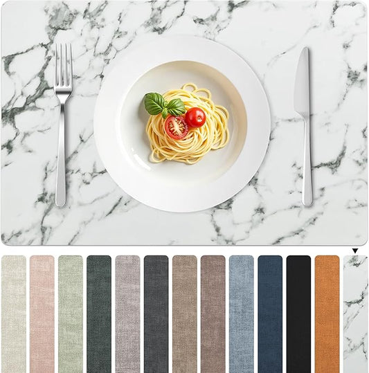 FROMHEART Faux Leather Placemats Set of 8–Waterproof,Heat/Oil Stain-Resistant PU Table Mat–Reversible,Easy to Clean Place Mats for Kitchen,Dining,Indoor/Outdoor,(Marble,11.8" x 17")