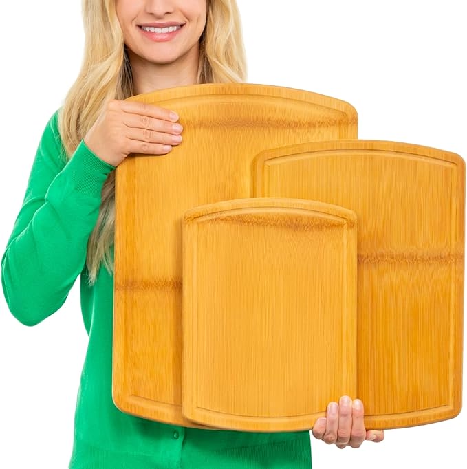 FSC® Certified Extra Large Bamboo Cutting Board Set of 3 – Featuring Glue-Free Surface™ Non Toxic Wood Cutting Boards for Safer Family Cooking and Lifetime Replacements for Peace of Mind