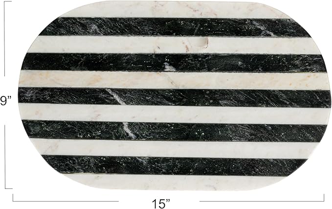 Bloomingville Marble Cheese and Cutting Board with Stripes, Black and White