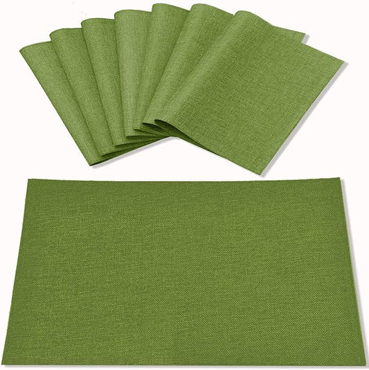 Linen Placemats Set of 8, Machine Washable, Heat Resistant, Wrinkle Free, Thick Polyester Kitchen Place Mats for Dining Table (Green)