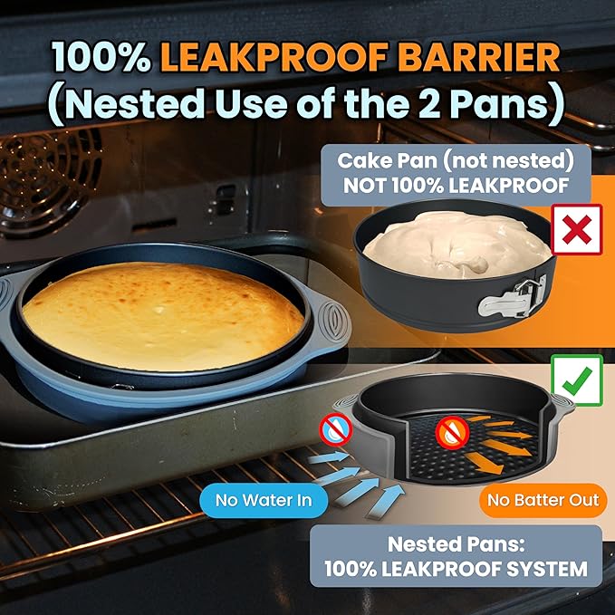 8 Inch Springform Cake Pan NONSTICK - Cheesecake Pan with Silicone Sleeve – NO LEAKS in Water Bath - No Foil Wrap Needed - Easy Cake Release – Sturdy Build - Heavy-Gauge Carbon Steel 0.4 mm