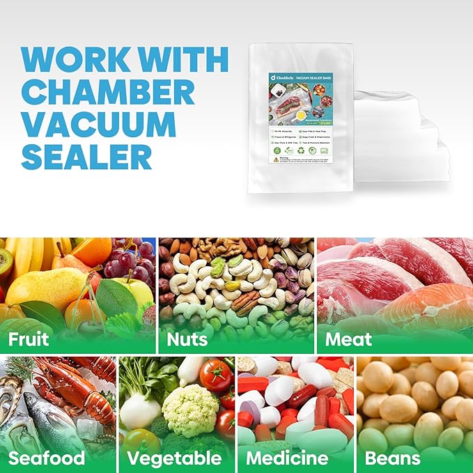 Chamber Vacuum Sealer Bags,14"x18" 200 Pcs Pre-cut Chamber Machine Pouches,Heavy Duty Chamber Vacuum Bags for Commercial Sealer,Food Storage,Meal Prep,Sous Vide,Meat Cheese Goods, BPA Free