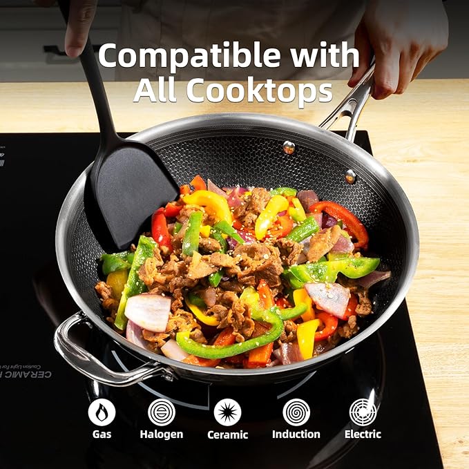 DELUXE Hybrid Ceramic Nonstick12 Inch Wok, Stay-Cool Handle,Dishwasher Oven Safe, Induction Ready, PFOA Free Compatible with All Cooktops