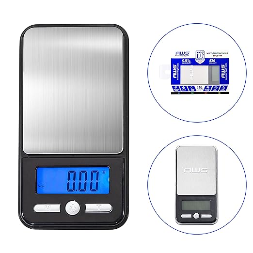 American Weigh Scales Digital Pocket Scale AC SERIES 150g x 0.01g | High Precision 0.001g Accuracy Mini Gram Scale for Kitchen, Lab, Jewelry, Coin Scale, Small Digital Gram Scale Portable Travel Scale