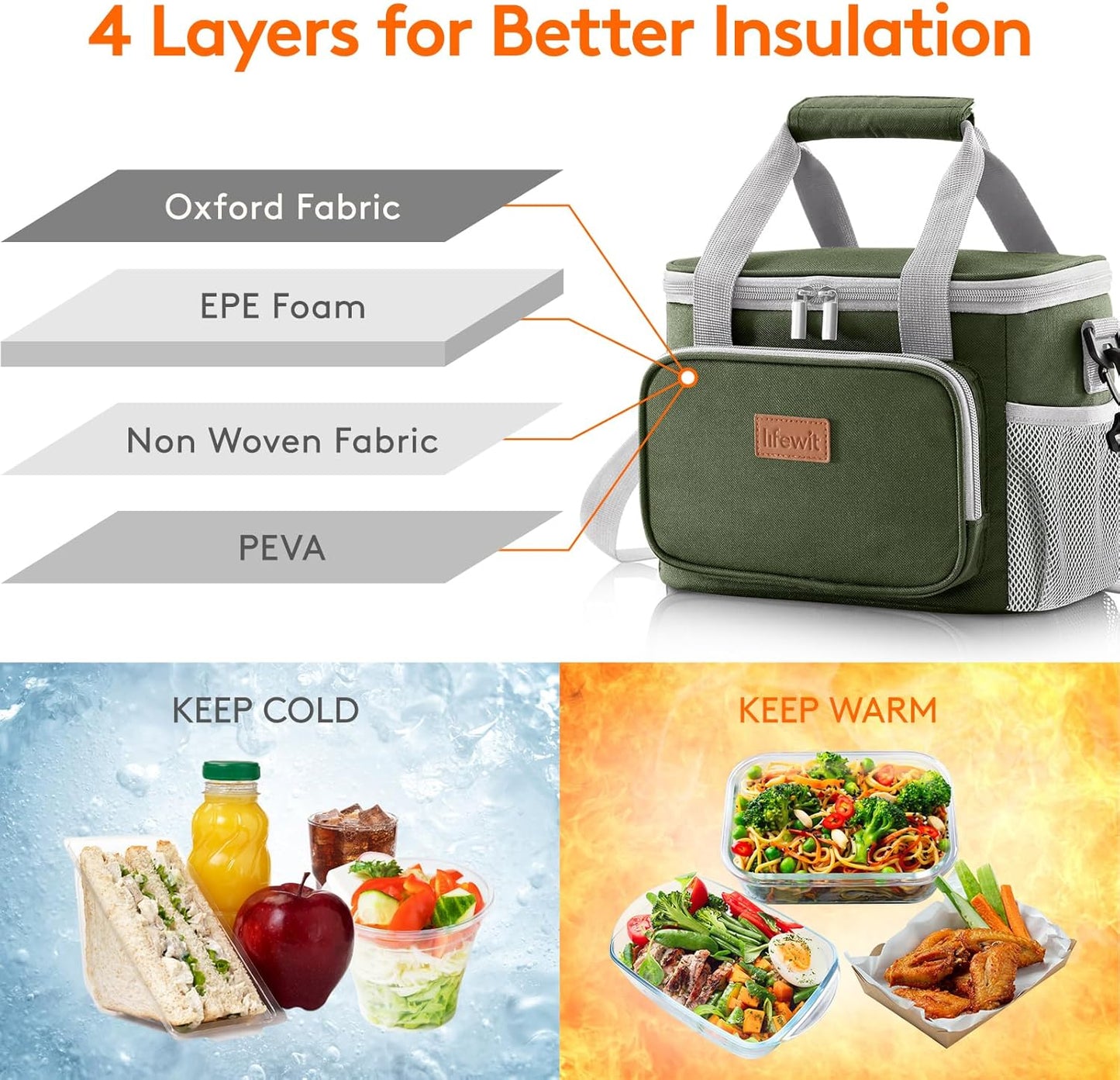 Lifewit Medium Lunch Bag Insulated Lunch Box Soft Cooler Cooling Tote for Adult Men Women, Gray and Green 12-Can (9L)