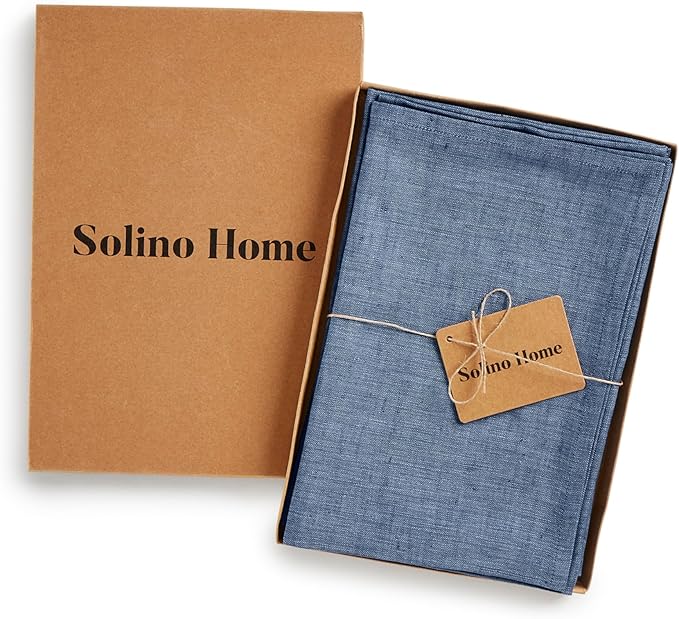 Solino Home Linen Cloth Napkins Set of 4-100% Pure Linen Blue Denim Dinner Napkins 20 x 20 Inch - Athena, Handcrafted and Machine Washable