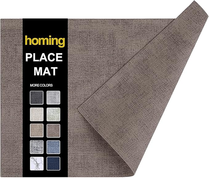 homing Faux Leather Heat Resistant Placemats 6 Packs, Waterproof Wipeable Dining PU Place Mats for Indoor & Outdoor, Easy to Clean, Brown