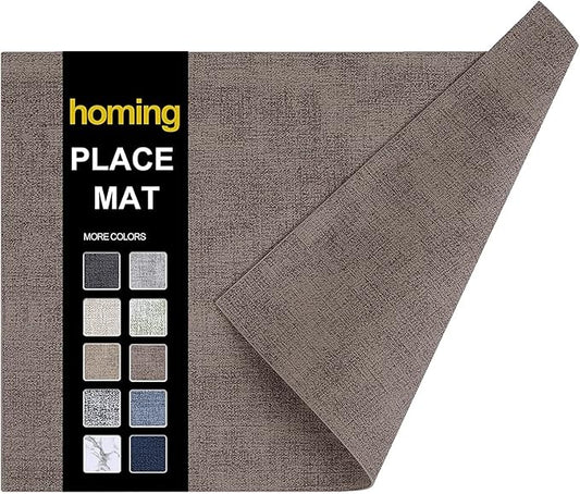 homing Faux Leather Heat Resistant Placemats 6 Packs, Waterproof Wipeable Dining PU Place Mats for Indoor & Outdoor, Easy to Clean, Brown