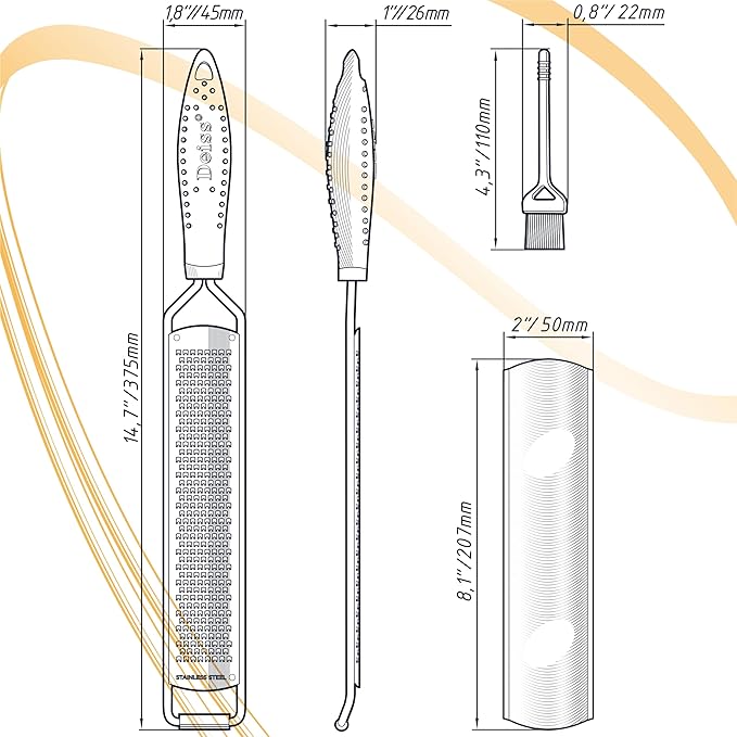 Deiss PRO Citrus Zester & Manual Cheese Grater - Parmesan, Lemon, Ginger, Garlic, Nutmeg, Chocolate - Sharp Stainless Steel Blade - Dishwasher Safe