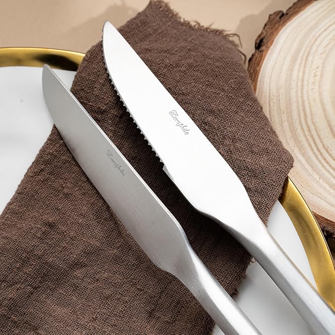 Silverware Set with Steak Knives,Zerophilo Flatware Set with Hexagon Handle 24 Pieces 18/0 Stainless Steel Cutlery Set for 4,Dishwasher Safe