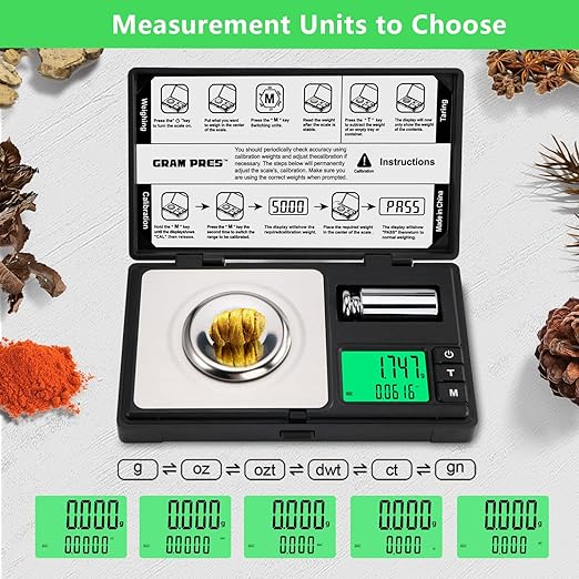 High Precision Milligram Scale,50g/0.001g Digital Mini Pocket Gram Scale,Mg Scale for Weighing Powders,Jewelry, Medicine, Gem, Reloading, with Cal Weight, Tweezer ，Tray and Scoop
