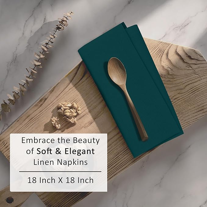 Ruvanti Linen Napkins Set of 6, 18x18 Cloth Napkins, Cotton Linen Blend Napkins Cloth Washable, Soft, Reusable Dinner Napkins for Wedding, Parties, Christmas, Thanksgiving, Everyday Use - Teal