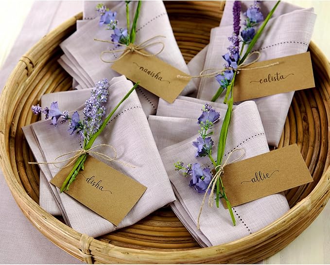Solino Home Linen Napkins Set of 4 - Classic Hemstitch 100% Pure Linen Lilac Dinner Napkins Cloth 20 x 20 Inch - Handcrafted and Machine Washable