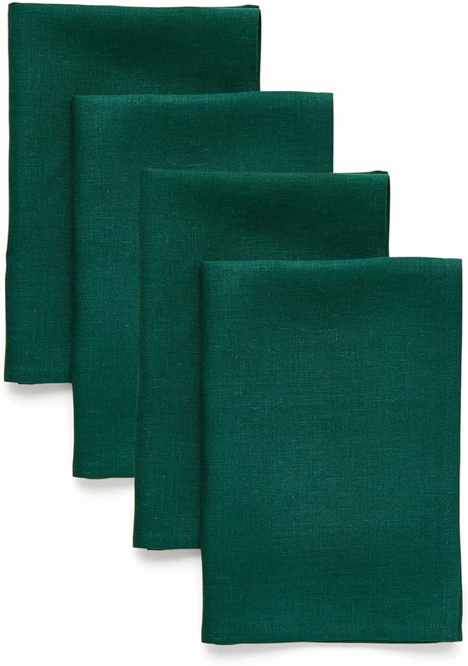 Solino Home Linen Cloth Napkins Set of 4-100% Pure Linen Rainforest Green Dinner Napkins 20 x 20 Inch for Fall, Autumn, Thanksgiving, Christmas, Winter - Fete, Handcrafted and Machine Washable