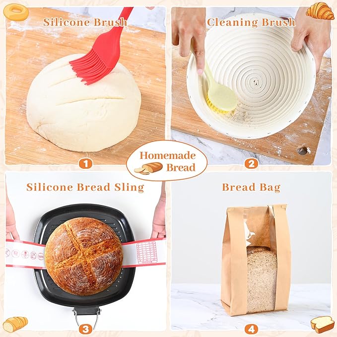 Sourdough Starter Kit, 9" Round and 10" Oval Banneton Bread Proofing Basket, Sourdough Bread Baking Supplies for Home and Kitchen, Sourdough Kit, Sour Dough Starter Kits.