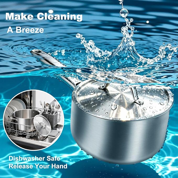 1.5 QT Saucepan with Lid,3-Ply Stainless Steel Saucepan,Professional Grade Cookware,Induction Compatible