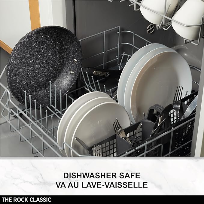 Starfrit The Rock 8PC Non-Stick Cookware set - Durable Forged Aluminum - Oven Safe - PFOA Free - Easy to Clean - Black