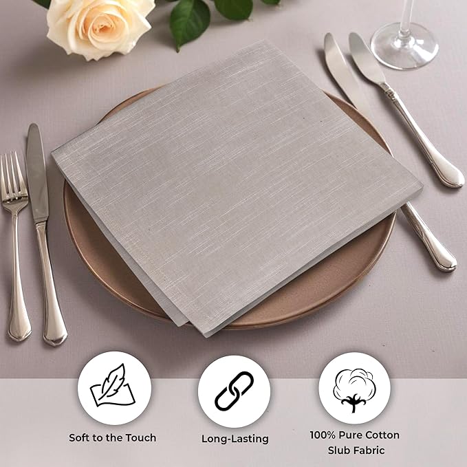 Urban Villa Cloth Napkins 100% Cotton Slub Absorbent Dinner Napkins (Set of 12) Oversized 20x20 Inches Beige White Chambray Soft Durable Reusable Washable Ideal for Everyday Use Premium Quality