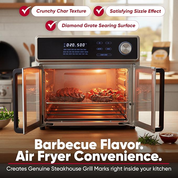 26-Quart Large Air Fryer Oven |10-in-1 Countertop Stainless Steel Toaster Oven Combo | Non Toxic Family Size Air Fryer - Frying, Baking, Toasting, Dehydrating, Rotisserie | 1700W 360° Heating