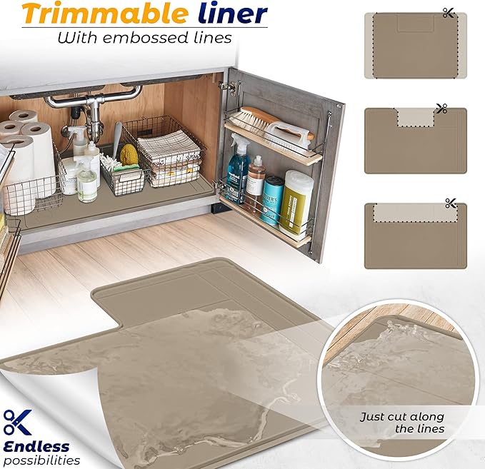 The Original Under Sink Mat - Silicone Waterproof mat, Trimmable, Easy to Clean, Kitchen cabinet liner, Under sink protector mats, Disinfection Surface - 34" x 22" or smaller