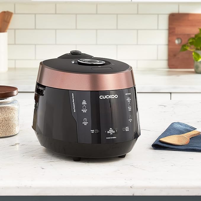 CUCKOO High Pressure Rice Cooker 6-Cup Uncooked / 12-Cup Cooked with Nonstick Inner Pot, Versatile Rice Maker with 12 Menu Options and Steam Plate, Fuzzy Logic Tech, Voice Guide, Black (CRP-P0609S)