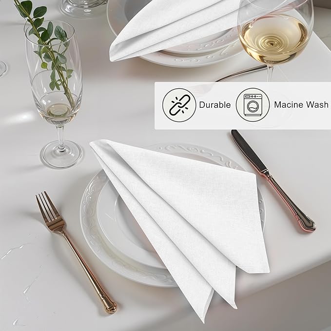 Ruvanti Linen Napkins Set of 12, 18x18 Cloth Napkins, Cotton Linen Blend Napkins Cloth Washable, Soft, Reusable Dinner Napkins for Wedding, Parties, Christmas, Thanksgiving, Everyday Use - White