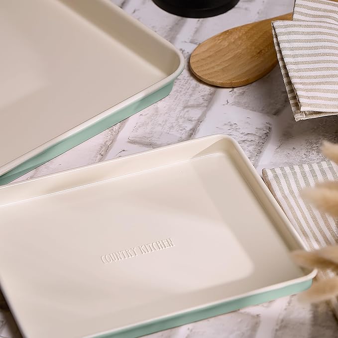 Country Kitchen Nonstick Stackable Bakeware Set - Deluxe Heavy Duty, Durable, Easy Release Baking Set, Sage, 13 Pcs with Handles