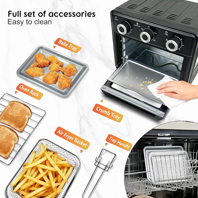10QT Air Fryer Toaster Oven Combo, Air Fryer Oven with 5 in 1 Functions, 3 Knob Control & Visible Window, 3-Layer Cooking, Countertop Airfryers Ideal for small kitchen,Cooks 6 Toast slices at once