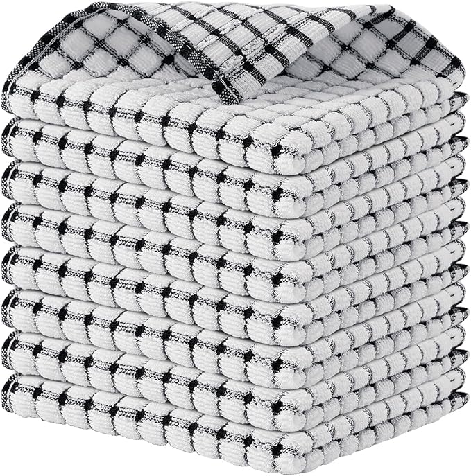 Kitinjoy Cotton 8 Pack Terry Kitchen Dish Cloths, 12 x 12 Inches Super Soft and Absorbent Dish Rags, Quick Drying Dish Towels for Washing Dishes, Black